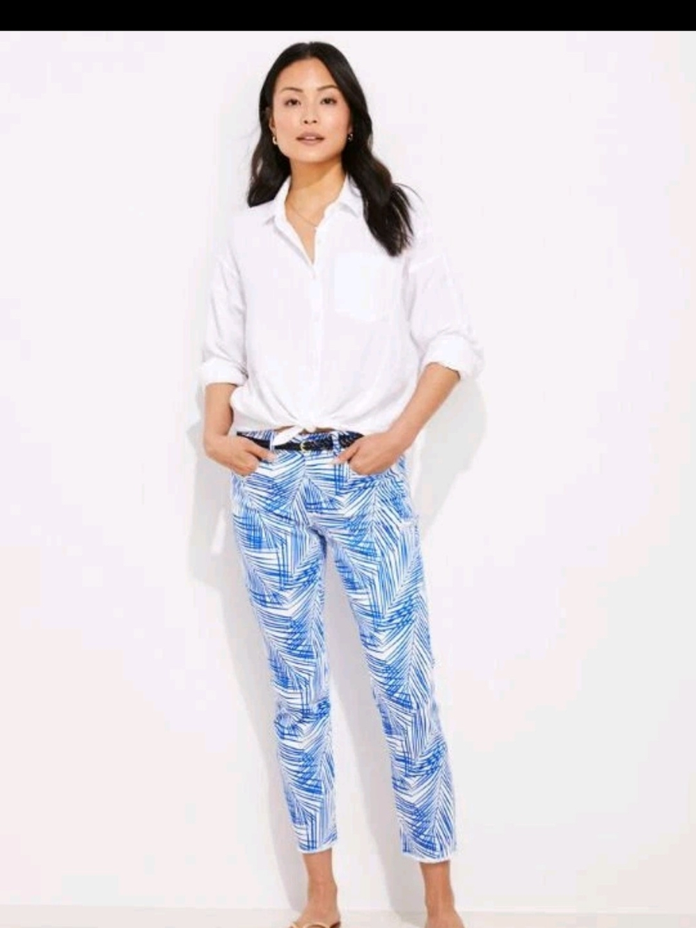 Vineyard Vines Jamie High Rise Straight Crop Jeans Blue White Palm Size 25 NWOT